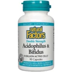 Natural Factors Acidophilus & Bifidus Double Strength 10 Billion CFU | 90 كبسولة | بروبيوتيك لدعم صحة الجهاز الهضمي والمناعة