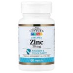 21st Century Chelated Zinc 50 مجم | 60 قرص | زنك مخلّب لدعم المناعة وصحة الجسم